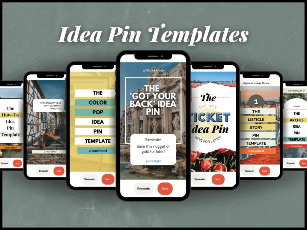 iPhones with idea pin templates on the screens