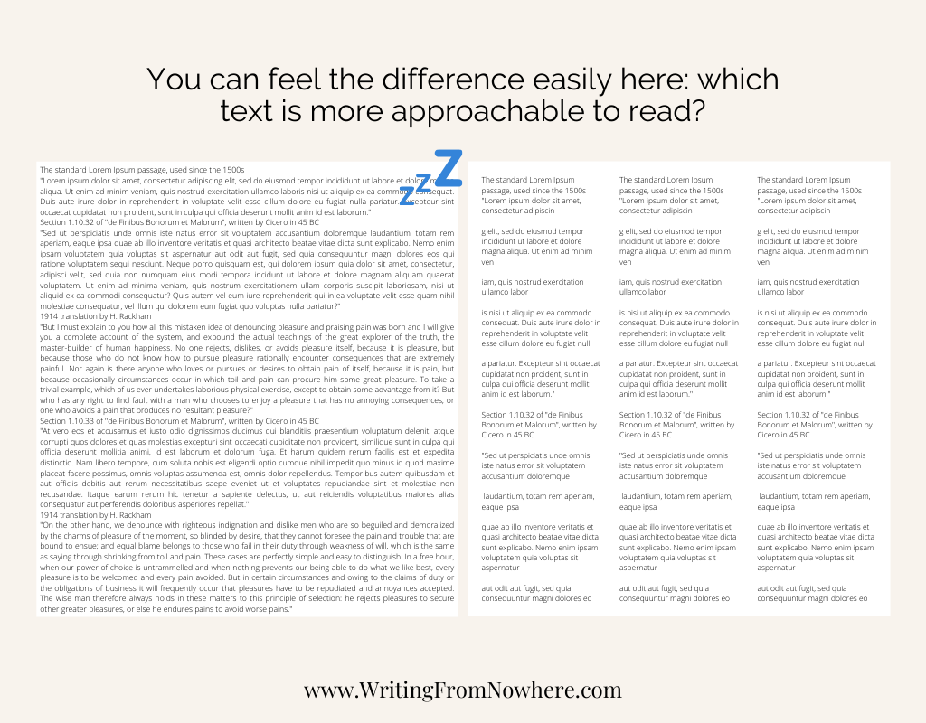 Visual comparison between two texts. Shows the importance of white space when you format your blog posts