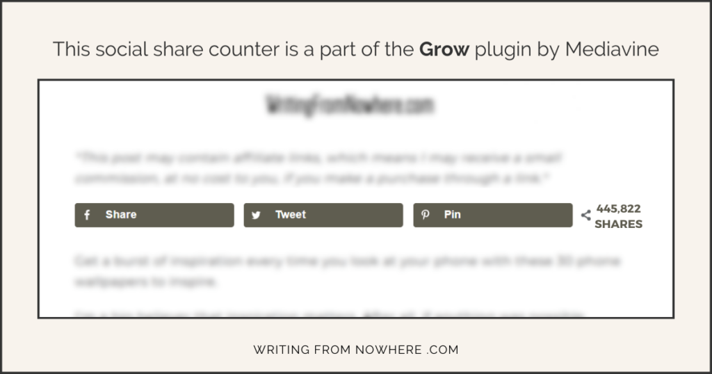 screenshot of social share count from Grow plugin reading 445,822 shares of one single blog post