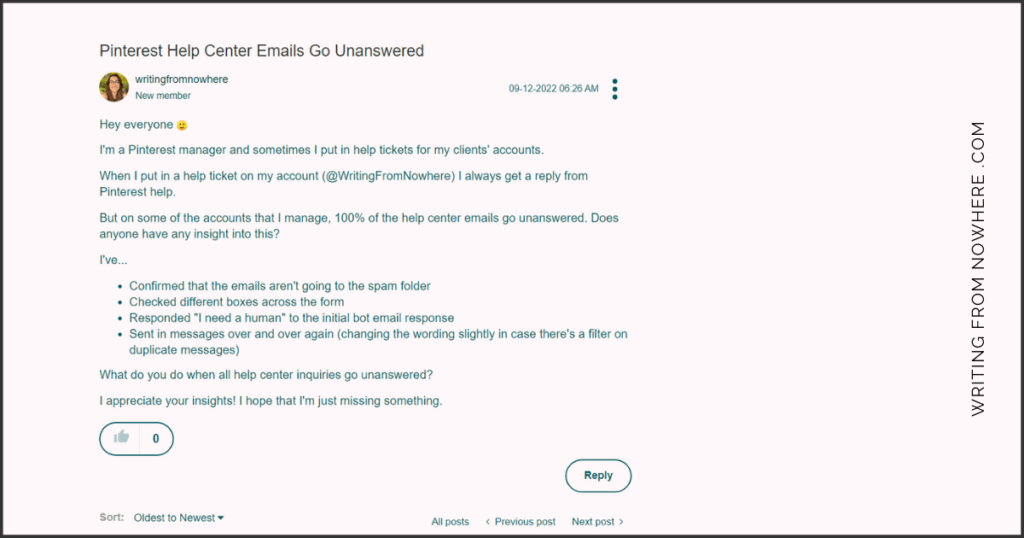 Every Which Way Creators Can Contact Pinterest Support Writing From   Screenshot Of My Post In Pinterest Business Community 1024x538 