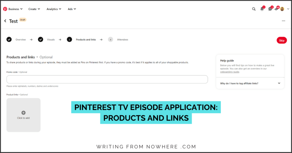 Screenshot of Pinterest TV episode application - step 3, products and links